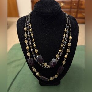 Beautiful 3 Strand Beaded Necklace -18”w 3” extension-Purple/Clear Beads